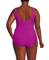 Lands' End Plus Tugless Low Leg Lace One Piece Swimsuit