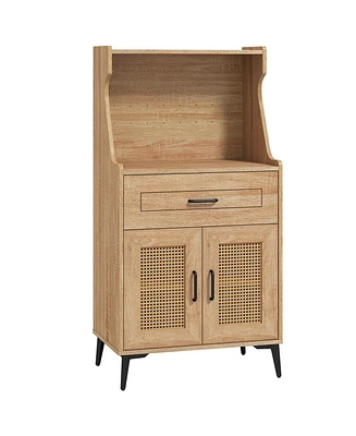 Coffee Bar Cabinet with Pegboard Storage Drawer and Adjustable Shelf