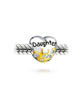 Bling Jewelry Heart Shaped Daughter Charm Bead 14K Gold Plated Sterling Silver for Bracelet