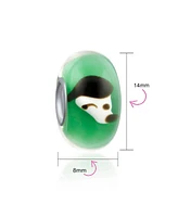 Bling Jewelry Black White Dog Pet Murano Glass .925 Sterling Silver Core Spacer Bead