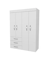 Laurens 4-Door Wardrobe with Drawers and Shelves, Multistorage, Spacious Design, White"