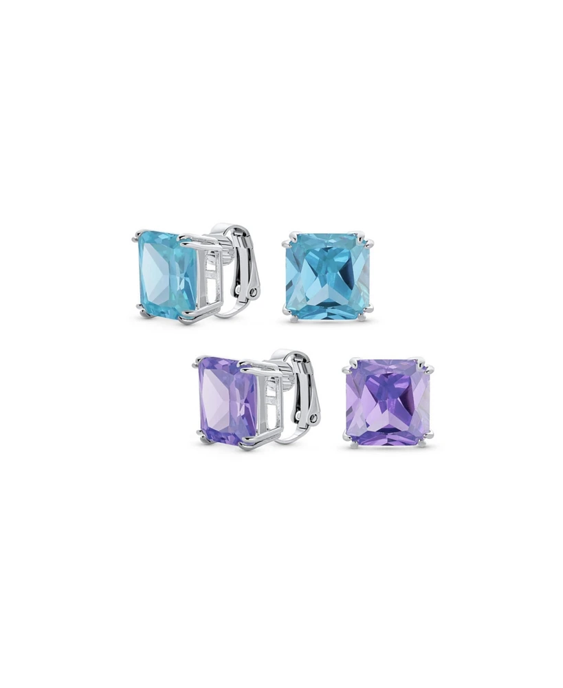 Bling Jewelry Set of 2 Large 5CT Square Cz Solitaire Clip-On Earrings Silver Plated 12MM