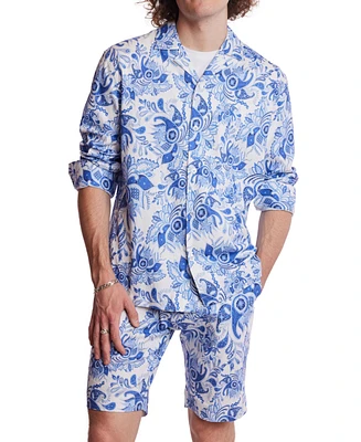 Paisley & Gray Men's Slim Fit Long Sleeve Printed Button Front Camp Shirt