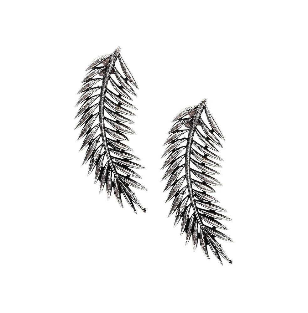 Sohi Women's Oxidised Leaf Drop Earrings