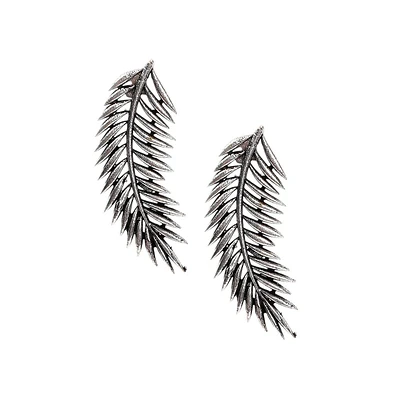Sohi Women's Oxidised Leaf Drop Earrings