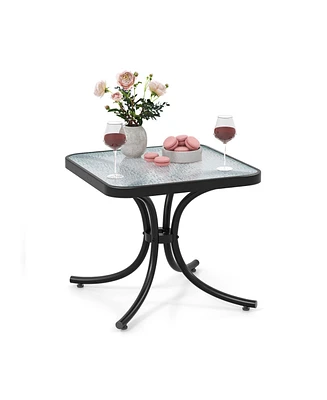 Tempered Glass Top Patio Table with Heavy-duty Metal Frame for Garden Poolside