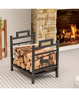 Sturdy Metal Firewood Holder with Handles for Fireplace or Patio
