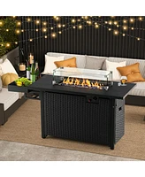 Outdoor Wicker Gas Fire Pit Propane Fire Table with Cover
