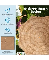 Thatched Tiki Umbrella with Foldable Stand Push Button Tilt