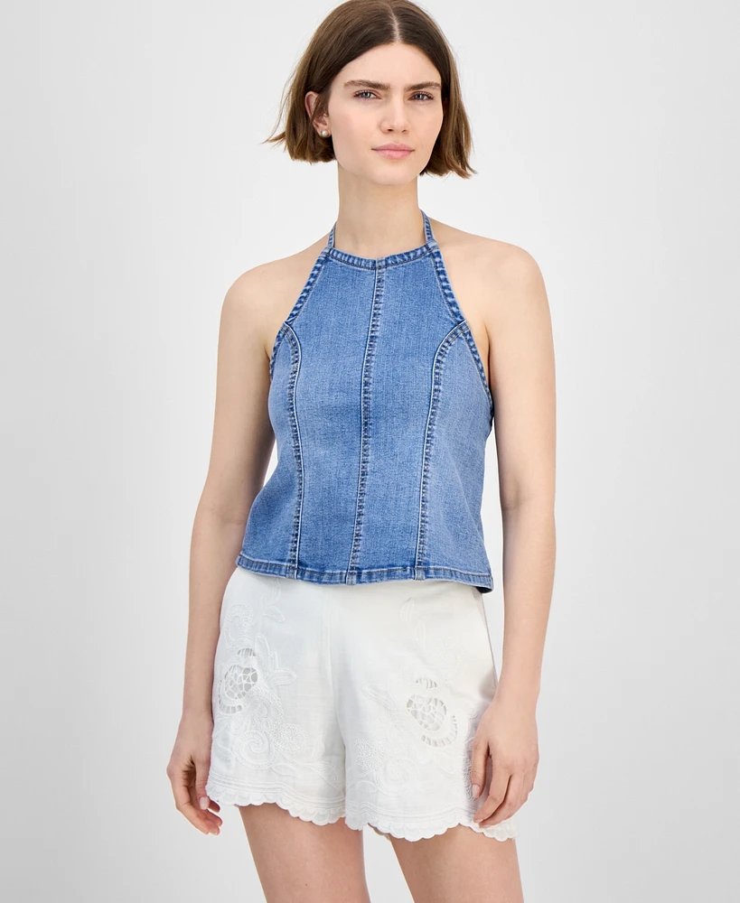 And Now This Women's Seamed-Front Halter Denim Top, Exclusively at Macy's