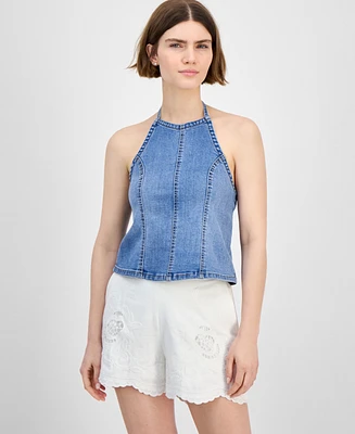 And Now This Women's Seamed-Front Halter Denim Top, Exclusively at Macy's