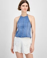 And Now This Women's Seamed-Front Halter Denim Top, Exclusively at Macy's