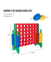 Gymax Jumbo 4-to-Score Game Set Giant 4 in A Row Kids Adults 42 Jumbo Rings