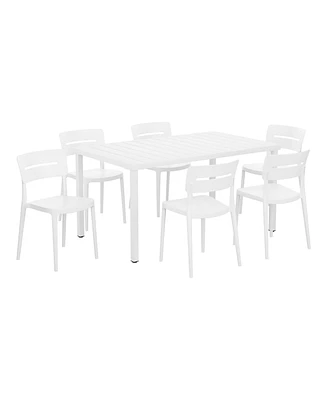 7-Piece Outdoor Rectangular Metal Patio Dining Table Set With Stackable Patio Chairs
