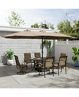 Mondawe 72-inch x 42-inch Oval Powder Coated Cast Aluminum Outdoor Dining Table with Umbrella Hole