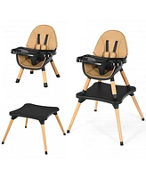 Costway Toddler 5-in-1 High Chair Wooden Convertible 5-Point Seat Belt