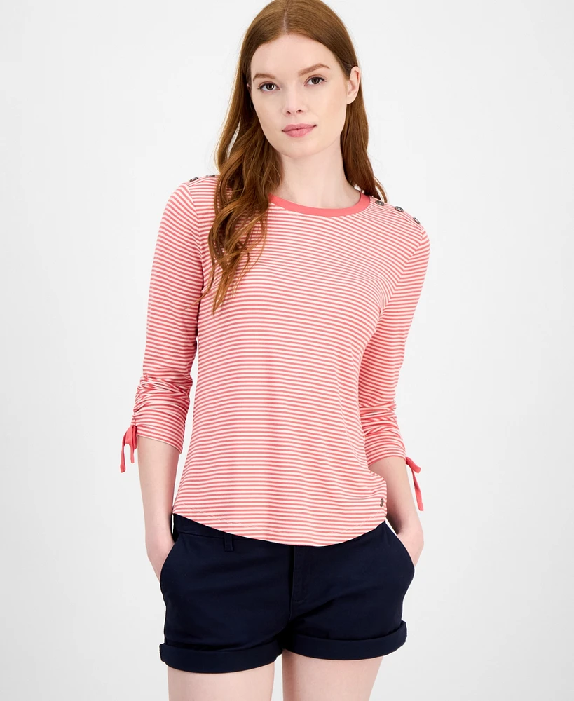 Tommy Hilfiger Women's Striped Ruched-Sleeve Top