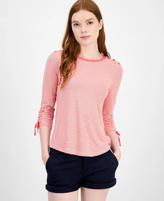 Tommy Hilfiger Women's Striped Ruched-Sleeve Top