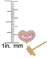 Lab Grown Pink Sapphire (1-1/5 ct. t.w.) & Lab Grown White Sapphire (1/4 ct. t.w.) Double Pear Heart Stud Earrings in 14k Gold-Plated Sterling Silver