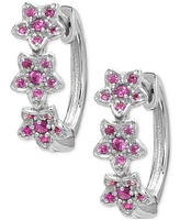 Lab Grown Pink Sapphire Flower Small Hoop Earrings (5/8 ct. t.w.) in Sterling Silver, 0.69"