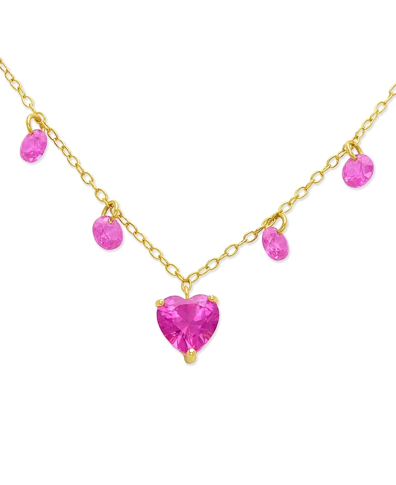 Lab Grown Pink Sapphire Heart & Dangle 18" Pendant Necklace (2-7/8 ct. t.w.) in 14K Gold-Plated Sterling Silver