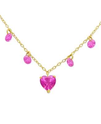 Lab Grown Pink Sapphire Heart & Dangle 18" Pendant Necklace (2-7/8 ct. t.w.) in 14K Gold-Plated Sterling Silver