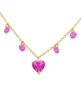Lab Grown Pink Sapphire Heart & Dangle 18" Pendant Necklace (2-7/8 ct. t.w.) in 14K Gold-Plated Sterling Silver