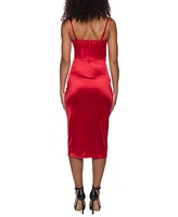 B Darlin Juniors' Satin Bustier Tulip-Skirt Midi Dress