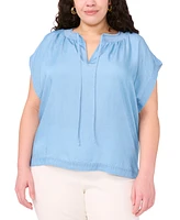 Vince Camuto Plus Shirred Split-Neck Peasant Top