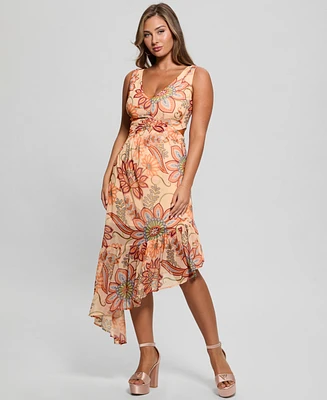 Guess Women's Sabrina Printed Asymmetric-Ruffle-Hem Dress