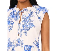 Msk Petite Printed Split-Neck Flutter-Sleeve Sheath Dress