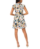 Msk Petite Printed Flutter-Sleeve Tiered Dress