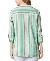Kasper Women's Striped Split-Neck 3/4-Sleeve Top