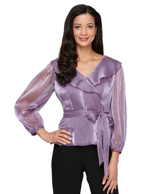 Alex Evenings Women's Ruffled V-Neck Side-Tie Top