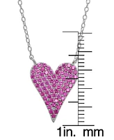 Lab Grown Pink Sapphire Pave Heart 18" Pendant Necklace (1/3 ct. t.w.) in Sterling Silver