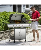 Cowsar Bbq Gas Propane Grill 3 Burner Cast Iron Flat Grill Griddle Combo with Side Burner Stainless Steel 34000 Btu for Outdoor Cooking Backyard Barbe