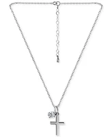 Giani Bernini Polished Cross & Cubic Zirconia Dangle Pendant Necklace, 16" + 2" extender, Exclusively at Macy's