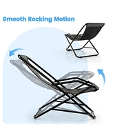 2 Pcs Patio Folding Rattan Sling Lounge Chair Ottoman Rocking Footrests Armrest