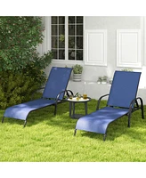 2 Pcs Patio Lounge Chair Chaise Adjustable Reclining Armrest