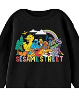 Sesame Street Boys Outdoor Character Group Art Crew Neck Long Sleeve Youth Black Sweatshirt-xl