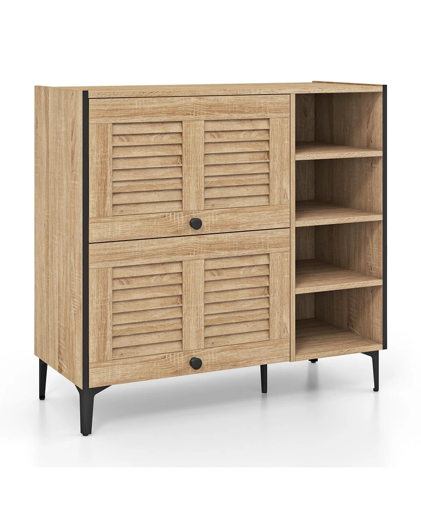 Shoe Storage Cabinet with Flip-Up Doors – Clear Panels and Adjustable Tiers for Versatile Organization