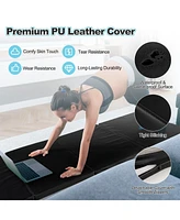 Folding Gymnastics Mat with Carry Handles and Sweatproof Detachable Pu Leather Cover-Black