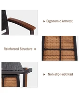 Set of 2 Outdoor Patio Pe Rattan Dining Chairs Armrest Stackable Garden