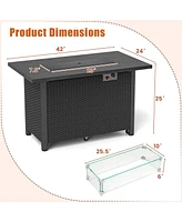 50000 Btu ropane Gas Fire Pit Table with Wind Guard and Glass Rocks