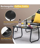 Gymax 4 Pcs Furniture Set Tempered Glass Coffee Table Chair Outdoor Patio Loveseat