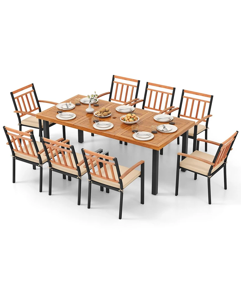 Gymax 9 Pcs Patio Dining Set w/ Soft Cushions and 1.9'' Umbrella Hole for Garden