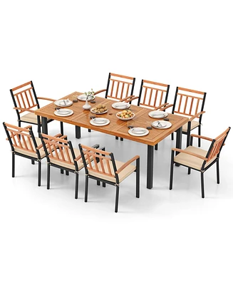 Gymax 9 Pcs Patio Dining Set w/ Soft Cushions and 1.9'' Umbrella Hole for Garden
