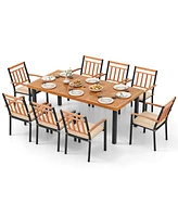 Gymax 9 Pcs Patio Dining Set w/ Soft Cushions and 1.9'' Umbrella Hole for Garden