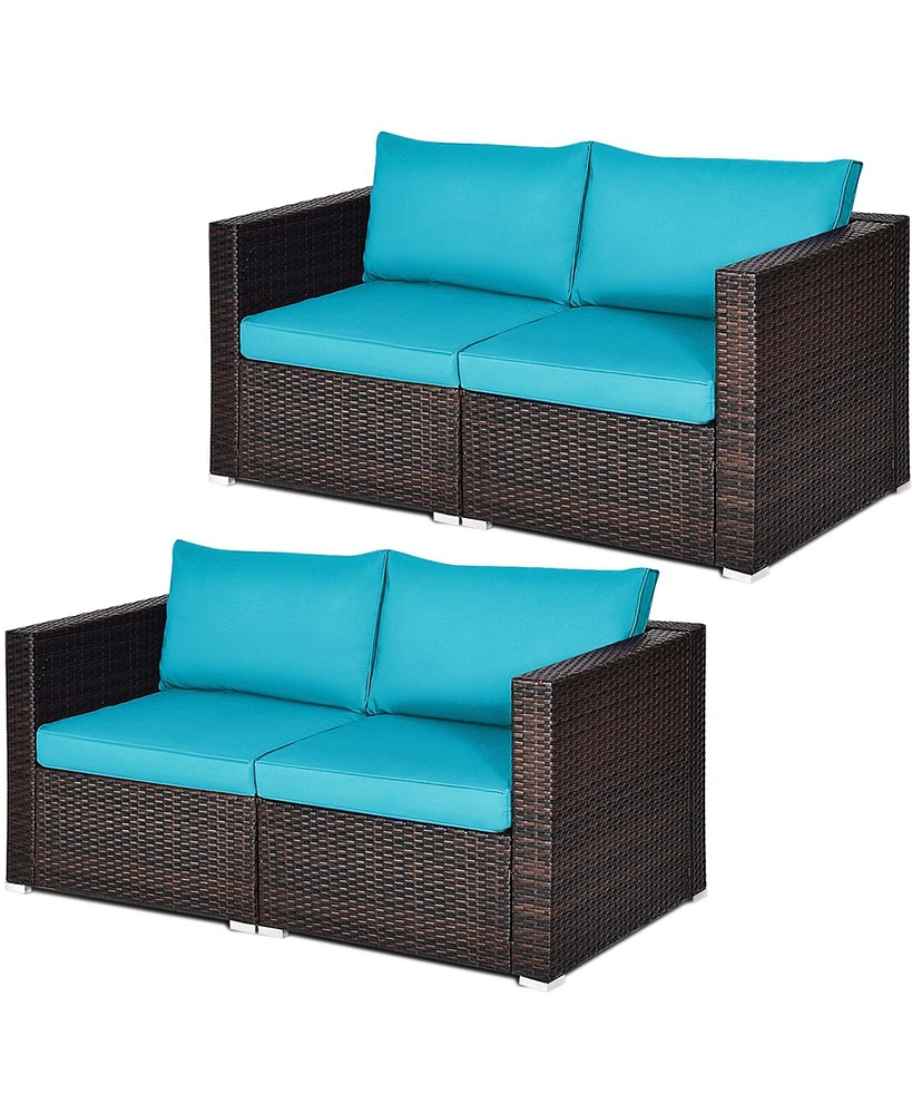 Gymax 4PCS Rattan Corner Sofa Set Patio Outdoor Furniture Set w/ Cushions