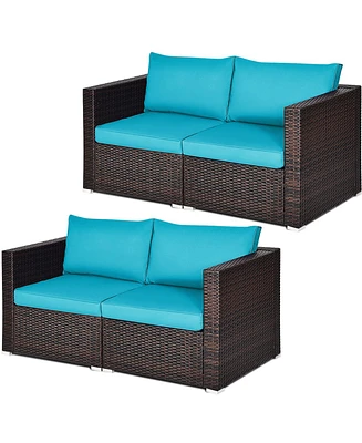 Gymax 4PCS Rattan Corner Sofa Set Patio Outdoor Furniture Set w/ Cushions